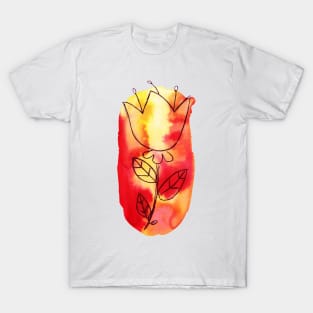 Red Yellow Watercolor Ombre Flower T-Shirt